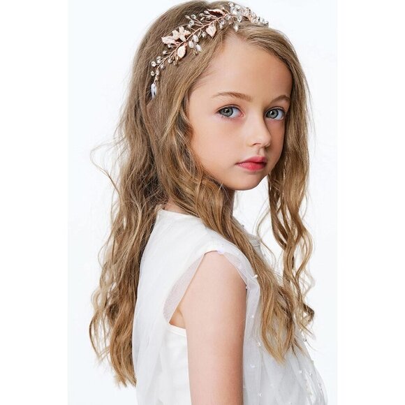 Flower Girl Headpiece Rose Gold Leaf Crystal Tiara for Weddings Proms main image 6